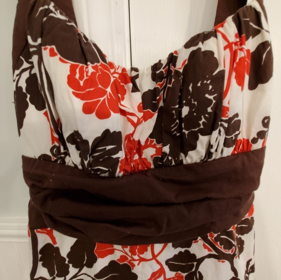 B Smart Dress Brown Red White Floral Size 8 Knee - Picture 3 of 8
